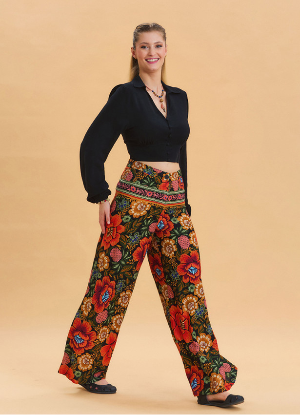High Waist Loose Cut Black Palazzo Trousers 4538